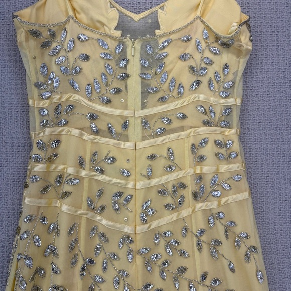 Vintage Cache Yellow Beaded Evening Gown Women L- Maxi Sleeveless Cocktail Sheer - Picture 8 of 14